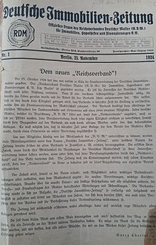 Title page of the first "Deutsche Immobilien-Zeitung" of the RDM.