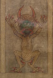 The song includes West rapping about redemption from the Devil, declaring himself as on a strike against the figure after an entire life working for him. Devil's portrait, Herman the Recluse, Codex Gigas, Benedictine monastery of Podlazice, early 13th century.jpg