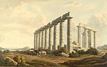 Painting from Edward Dodwell, Views of Greece (1821) Dodwell Temple at Sounion.jpg