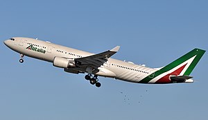 'n Airbus A330 in Alitalia-kleure