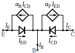 Ebers–Moll model for a PNP transistor
