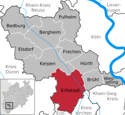 Läget för staden Erftstadt i Rhein-Erft-Kreis