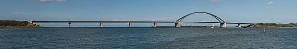 Fehmarn Sound Bridge as seen from Großenbroderfähre, located southeast of the German mainland