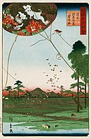 Leijoja fukuroissa, Hiroshige II:n puupiirros, 1859