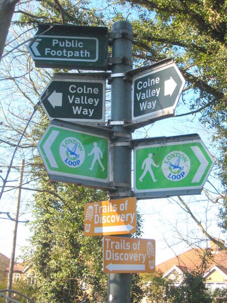 File:Footpath signs beside the River Colne at Iver Lane - geograph.org.uk - 1754526.jpg