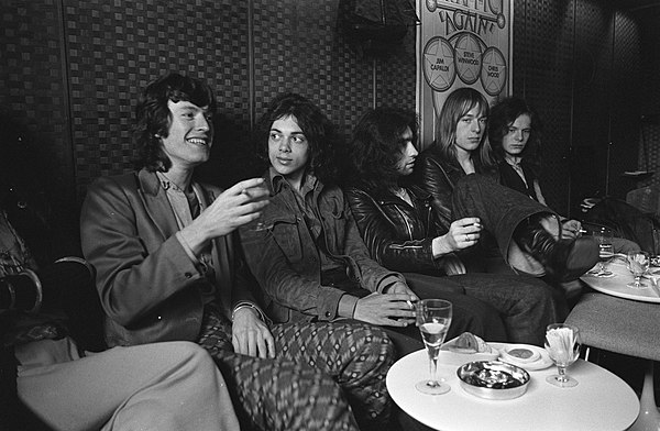 Free in Amsterdam with Steve Winwood c. 1970. Left to right: Winwood, Andy Fraser, Paul Rodgers, Simon Kirke, Paul Kossoff.