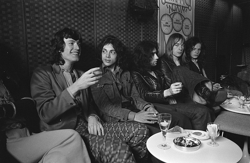 Free in Amsterdam with Steve Winwood c. 1970. Left to right: Winwood, Andy Fraser, Paul Rodgers, Simon Kirke, Paul Kossoff.