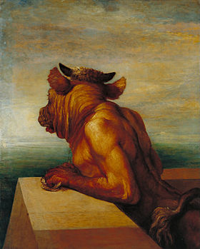 The Minotaur, oil on canvas, 188.1 cm x 94.5 cm (74.1 in x 37.2 in), Tate Britain George Frederic Watts - The Minotaur - Google Art Project.jpg