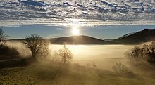 Nebel auf dem Teich von Grand-Lemps