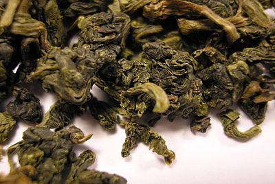 A close-up of Huang Guanyin tea