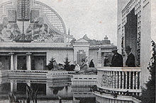 Anton Rosen on a balcony overlooking the Garden Hall during the construction phase. Havebrug Rosen 1909 Frem.jpg