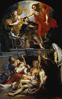 Heilige Rochus door Christus aangesteld tot patroon van de pestlijders - Peter Paul Rubens - Sint-Martinuskerk Aalst.jpg