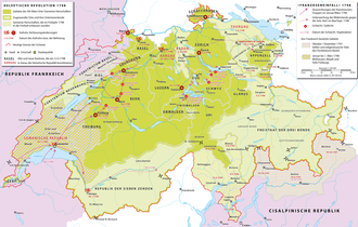 Mappa della Svizzera che mostra le offensive militari con i nomi delle città e delle battaglie.