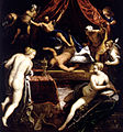 Herkules wypędza Fauna z łoża Omfale Jacopa Tintoretta (1585–1590)