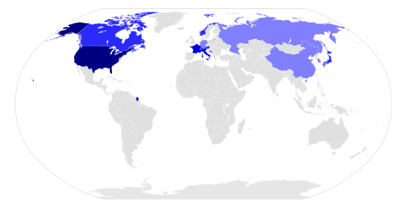 Nations that have hosted or will host the Winter Olympics   4 times   3 times   2 times   1 time   Never held games