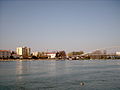 English: view from Basel, Switzerland Deutsch: Blick vom Rheinhafen Kleinhüningen auf Huningue , Basel