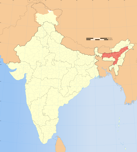 Location of Assam in India