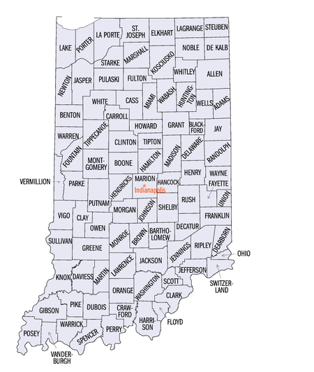 インディアナ州の郡配置図
