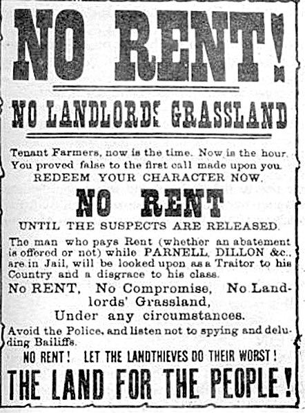 Land League poster from the No Rent Manifesto period