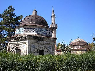 Aladza Mosque and its turbe. Isak Bey Turbe Aladja Mosque Skopje.JPG