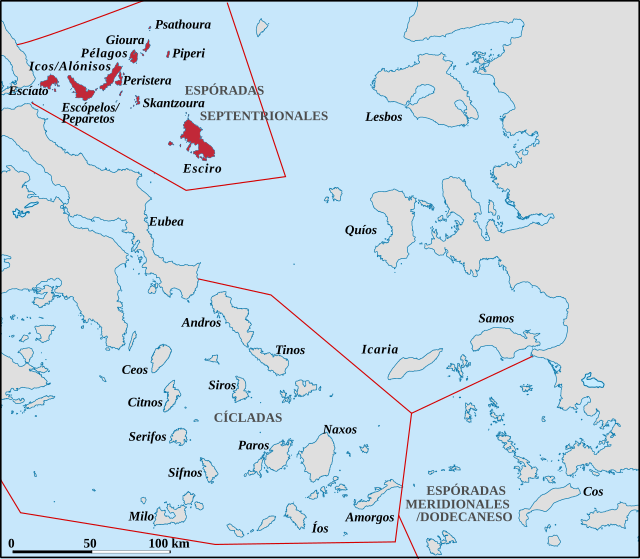Localización de las Espóradas en el mar Egeo