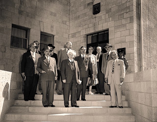 Cabinet ministers leaving Prime Minister's office after the first session of Israel's 3rd Government