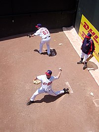 Pitchers warming up in the bullpen Jacob's Field Fultz and Betancourt in the Bullpen.jpg