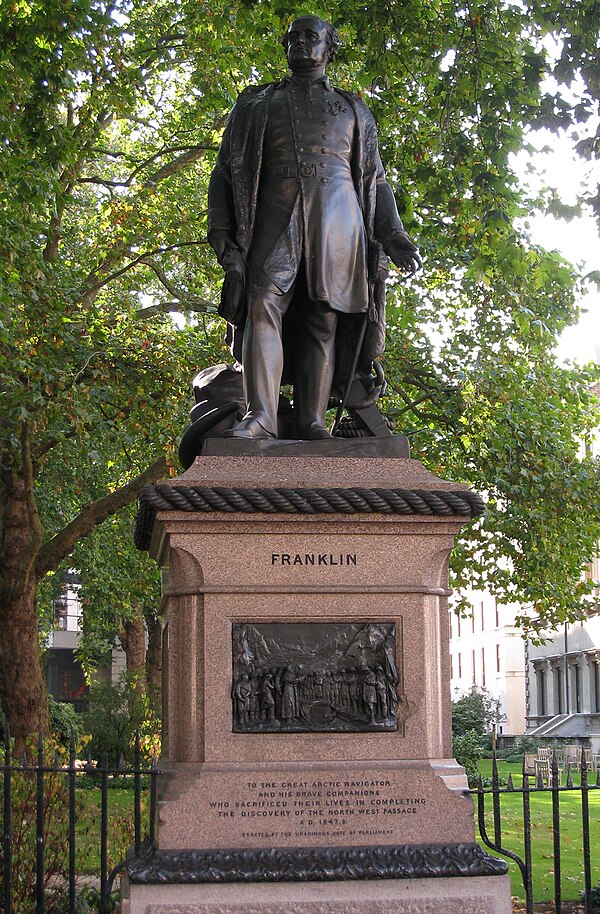 "Discoverer of the North West Passage" – a disputed or exaggerated claim on Matthew Noble's 1866 statue of Franklin, Waterloo Place, London