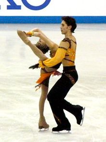 Jana Khokhlova and Sergei Novitski perform an upright/Biellmann spin Khokhlova & Novitski 2003 NHK Trophy.jpg