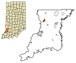 Location of Emison in Knox County, Indiana.