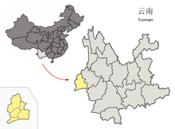 德宏州的地理位置（黄色部分）