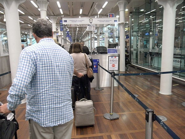 French Border Police checkpoint at St Pancras, where entry immigration checks to the Schengen Area are carried out before boarding the train.