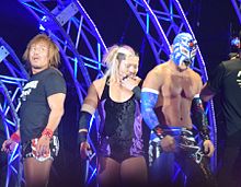 (Left to right) Tetsuya Naito, Evil and Bushi of the Los Ingobernables de Japon stable, who were all involved in title matches at Power Struggle Los Ingobernables de Japon.JPG
