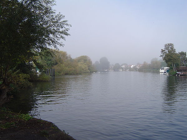 View up the River Thames towards Lower Halliford