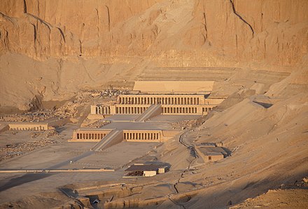 Sunshine illuminates Hatshepsut's mortuary temple in Deir al-Bahri
