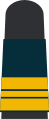 Dunkelblaues Grund­gewebe mit gold­gel­ben Emblemen für Marineuniformträger (hier: Kapitänleut­nant, Bordparka)