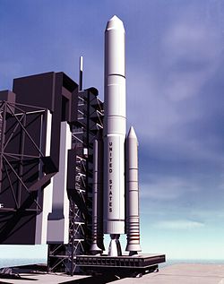 NASA illustration of Magnum booster. Magnum Booster Rocket.jpg