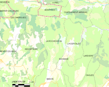 Элементарная карта с указанием границ муниципалитета, соседних муниципалитетов, зон растительности и дорог