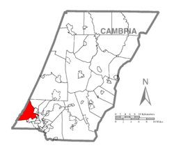 Map of Cambria County, Pennsylvania highlighting Lower Yoder Township