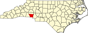 Mapa Severní Karolíny zvýrazňující Gaston County