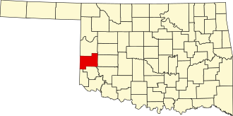 Location of Beckham County in Oklahoma Map of Oklahoma highlighting Beckham County.svg