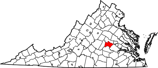 Map of Virginia highlighting Powhatan County