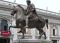A closeup of the replica statue of Roman Emperor, Marcus Aurelius, 1981, The original c. 200 AD is in the nearby Capitoline Museum, Rome