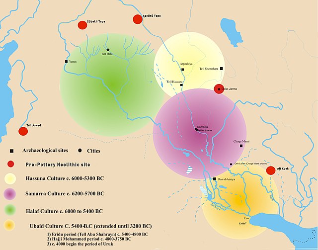 Halaf culture (in green), next to Samarra, Hassuna and Ubaid cultures.