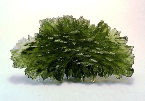 Moldavite, a natural glass formed by meteorite impact, from Besednice, Bohemia