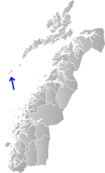 Mapa do condado de Nordland com Røst em destaque.
