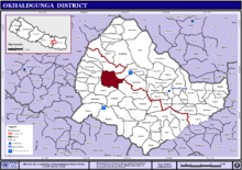 The location of the crash in Shreechaur/Bilandu, Okhaldhunga District, Nepal NepalOkhaldhungaDistrictBilandumap.png