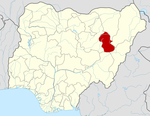 Karte von Nigeria, die Gombe State hervorhebt