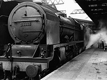 The film "starred" Royal Scot Class No. 6115 Scots Guardsman. Night-Mail 1936 GPO documentary train 6115 in station.jpg