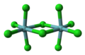 Ball-and-stick model of niobium pentachloride, a bioctahedral coordination compound.